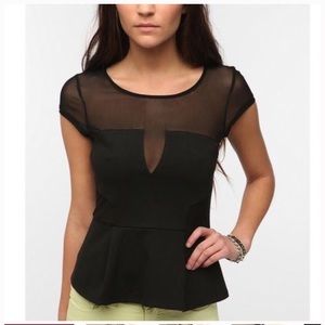 Urban Outfitters Mesh Peplum Top - Black